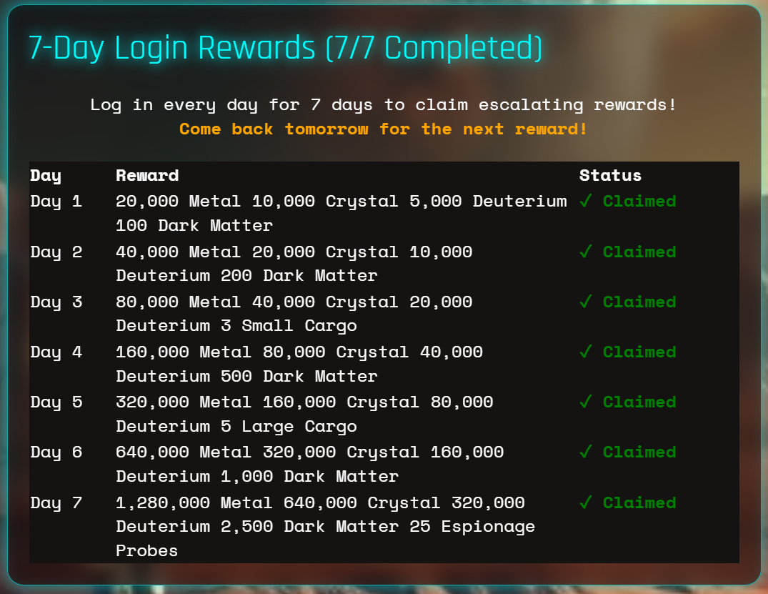 7 Daily Rewards System